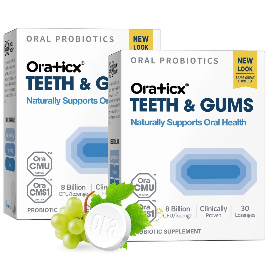 OraTicx Teeth & Gums 구두 Probiotics, 8 억 CFU - 자연적으로 구두 건강, 신선한 호흡 및 면역성, 치과 Probiotic 보충교재, 포도 풍미 30 Lozenges 2-Pack을 지원합니다