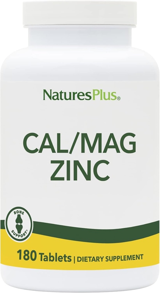 NaturesPlus Cal/Mag/Zinc - 1,000 mg 칼슘, 500 mg 마그네슘, 75 mg 아연 - 180 채식 정제 - 다 무기물 보충교재, 지원 뼈, 심장 & 면역력 - 글루텐 자유로운 - 45의 서빙