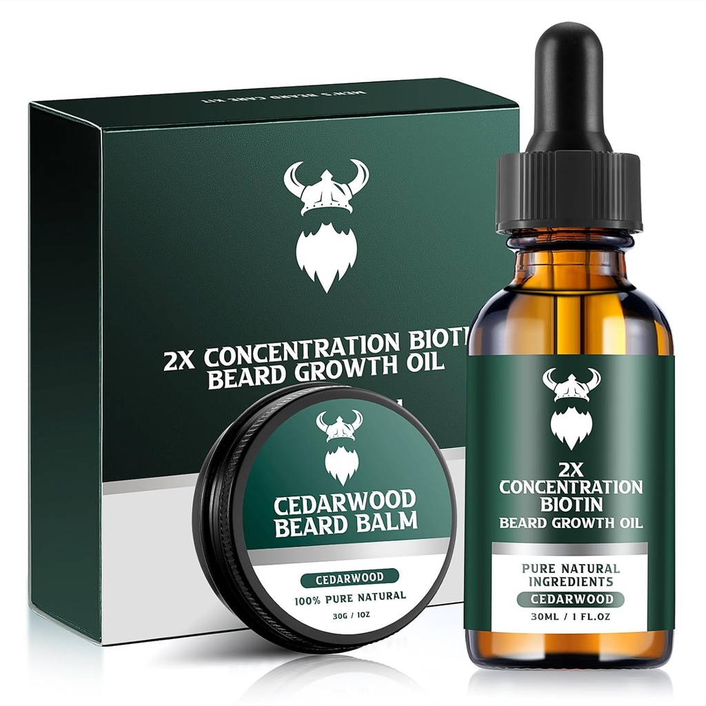 Beard Growth Kit - 남자, 자연 Argan, Jojoba 오일 및 비타민 (Cedarwood)에 대한 2X 농도 Biotin