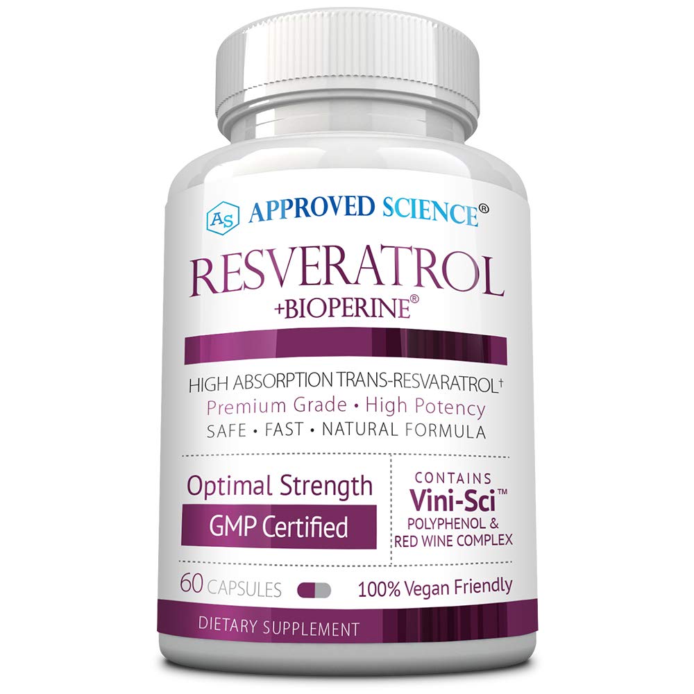 승인 된 과학 ® Resveratrol - 1000 mg의 Trans Resveratrol - 폴리 페놀 250 mg - 98 % 순도 수준 - Bioperine® 포함 - 60 Vegan 친절한 캡슐 - 1 병