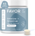 Favor Creatine와 Bovine Colostrum 분말 - Creatine Monohydrate Cow Colostrum 보충교재, 높은 Immunoglobulin IgG, 힘, 근육 회복 및 남자와 여자를 위한 Gut 건강, 45의 서빙, Unflavored