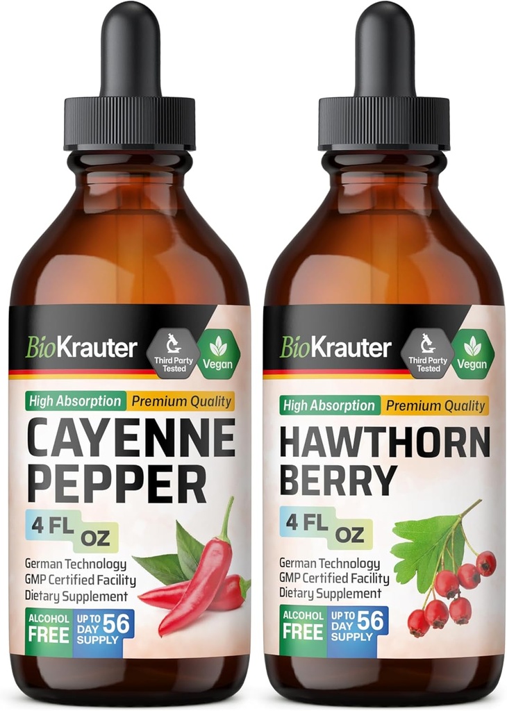 BIO KRAUTER Cayenne Tincture 4 Fl. Oz. & Hawthorn Berry Tincture 4 Fl. 오즈.