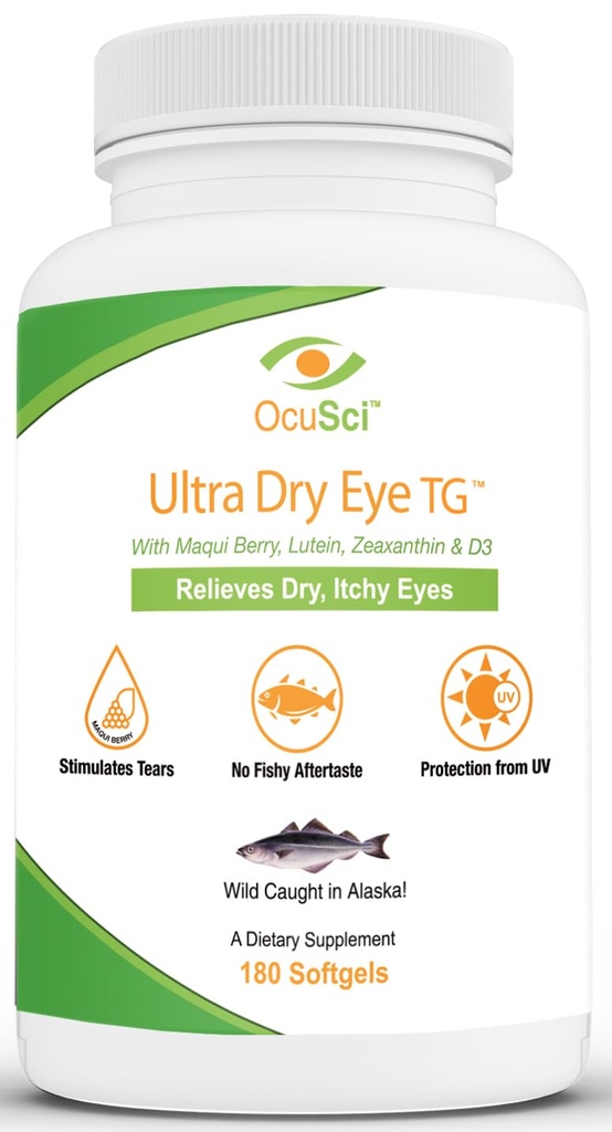 건조한, 가려운 눈 - 1700mg Triglyceride Omega-3 + EPA & DHA, Lutein, Zeaxanthin, B12, D3-60 서빙 (초고 건조한 눈, UDETG - 2 달)를 돕기 위하여 공식화하는