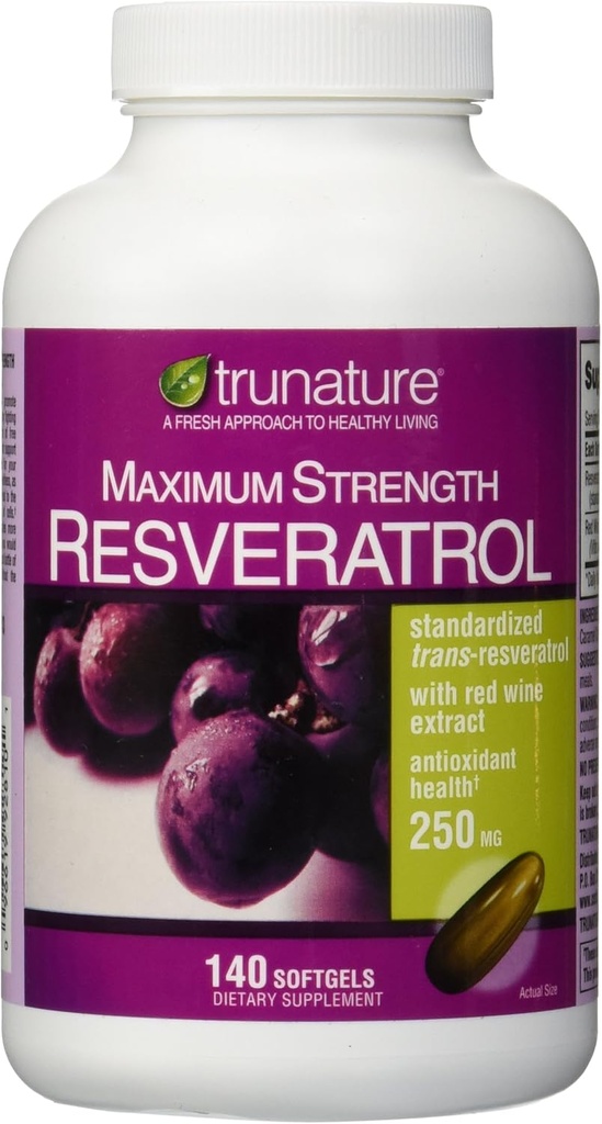 TruNature Resveratrol Plus 표준화 된 Trans-Resveratrol 250 밀리그램, 140 채식 캡슐