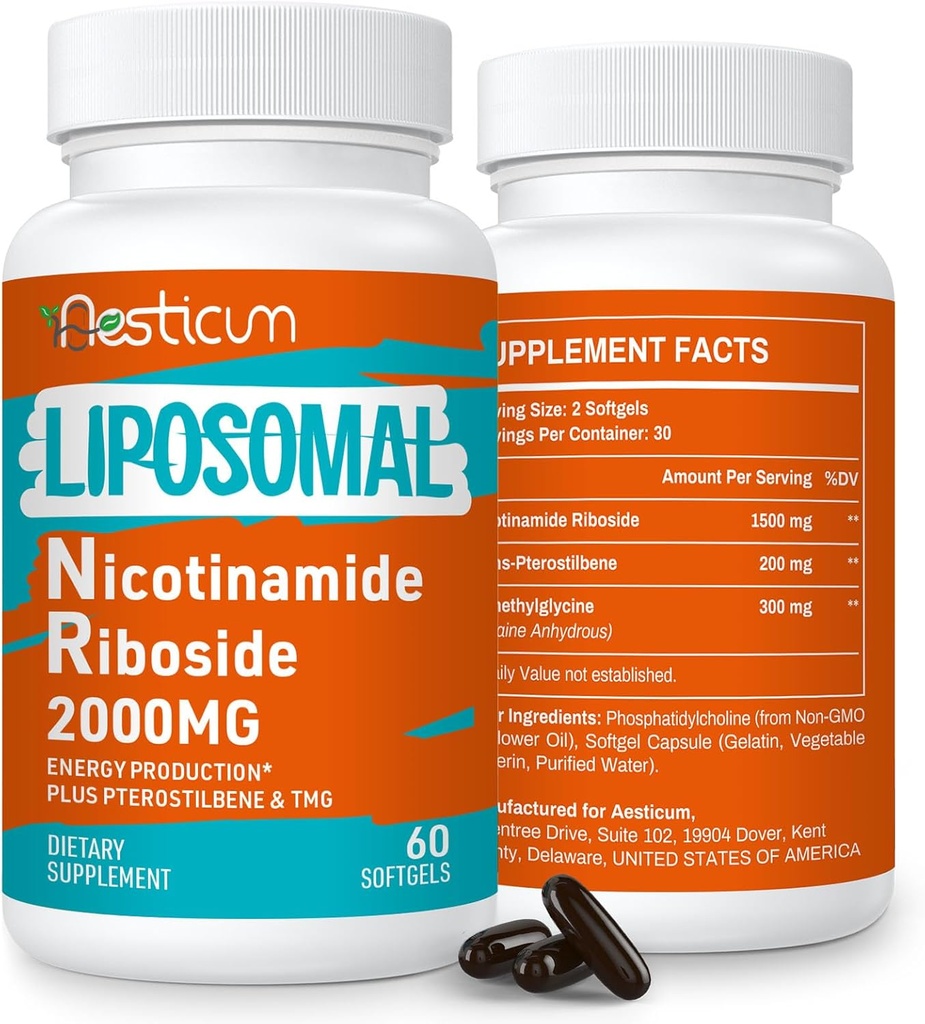 2000 MG Liposomal Nicotinamide Riboside는 TMG & Pterostilbene, 높은 생물 분해성 NAD+ 밀어주기 보충교재, 에너지, 면역력, 나이 저항, 120 Softgels를 위한 Niacinamide에 우량한 보충합니다