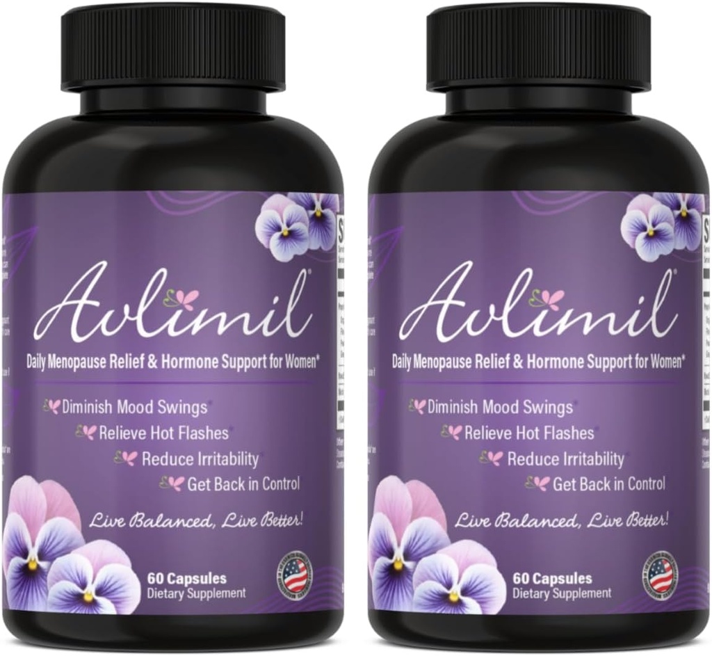 Avlimil® 호르몬 균형 & Menopause | Mood Swings, Hot Flashes, Night 땀 및 Irritability의 완화 - Isoflavones, Black Cohosh, Raspberry, Valerian, Sage, Red Clover, Lemon Balm - 2 개월