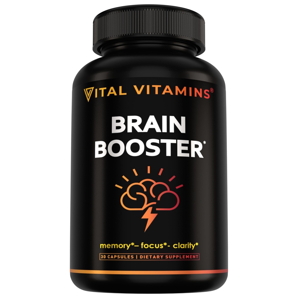 Vital Vitamins Brain Supplements with Bacopa Monnieri - Memory 및 Focus - Nootropic Brain Booster - 성인 및 노인 무료 지원 - 비 GMO, 30 일 공급, 30 캡슐