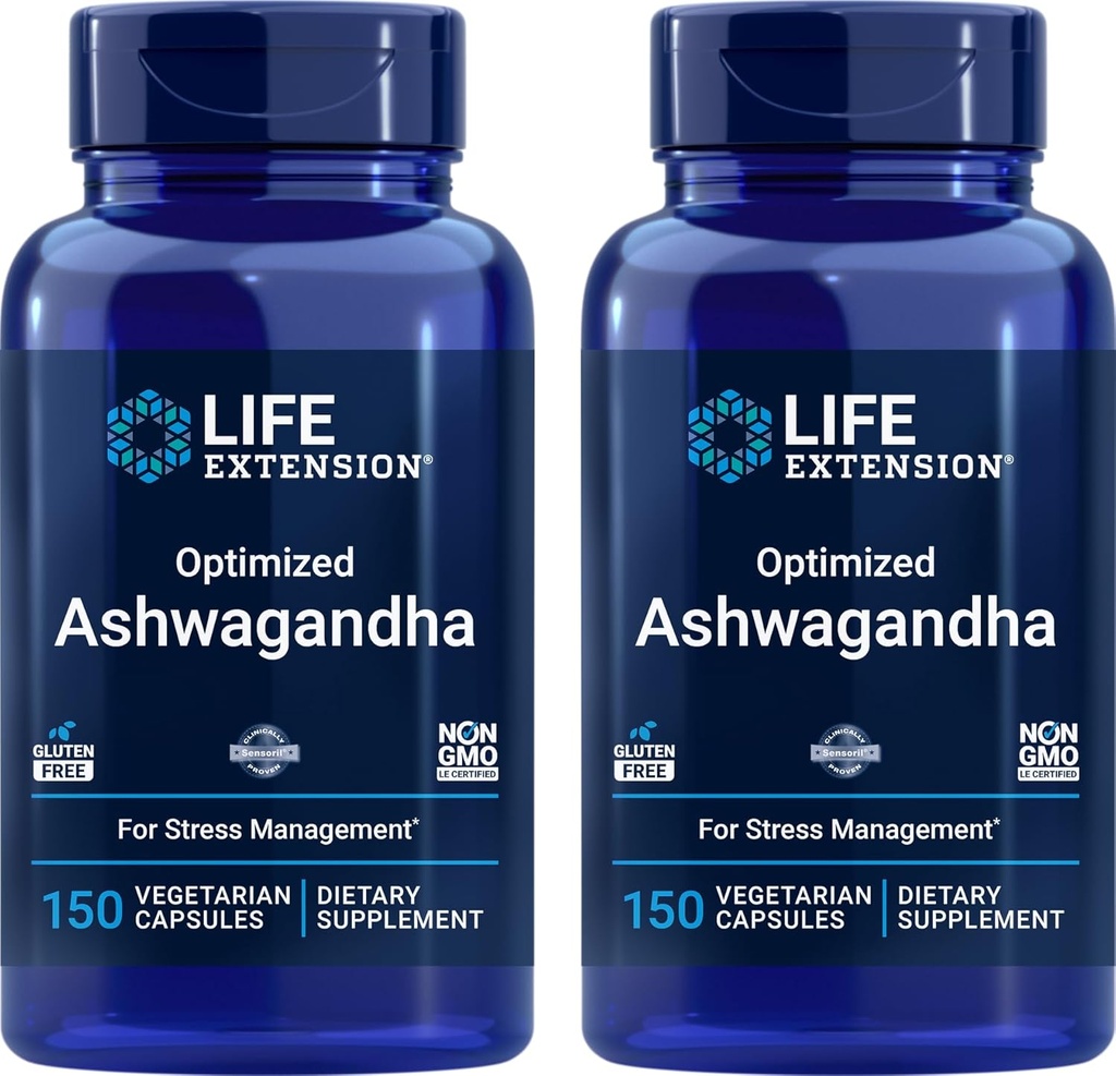 Life Extension Optimized Ashwagandha, 150 Veg Caps (Pack of 2) - Non-GMO, 글루텐 무료, 채식 캡슐