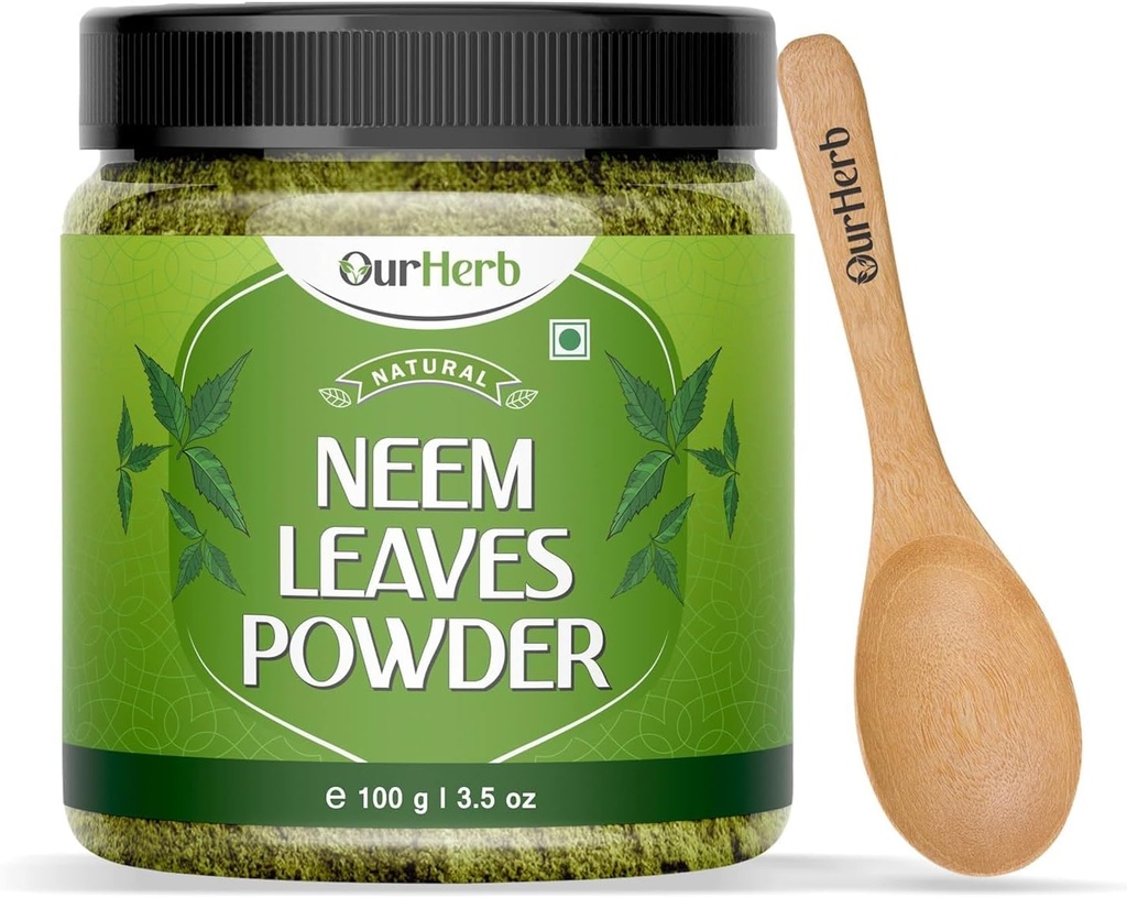 Neem은 Pimple-Free Clear Skin & Silky Hair, Face Packs, Hair Care, and pigmentation Support에 이상적인 Pimple-Free Clear Skin & Silky Hair에 대한 분말 천연 솔루션을 둡니다. 나무 Spoon - 100g | 3.5 Oz