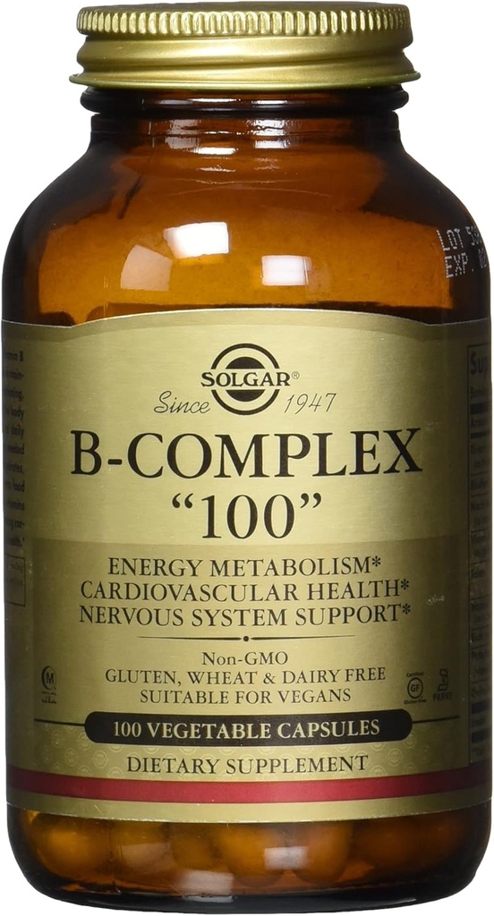 Solgar B-complex "100", 100 야채 캡슐 - 심장 건강, 100 개 (포장 12)