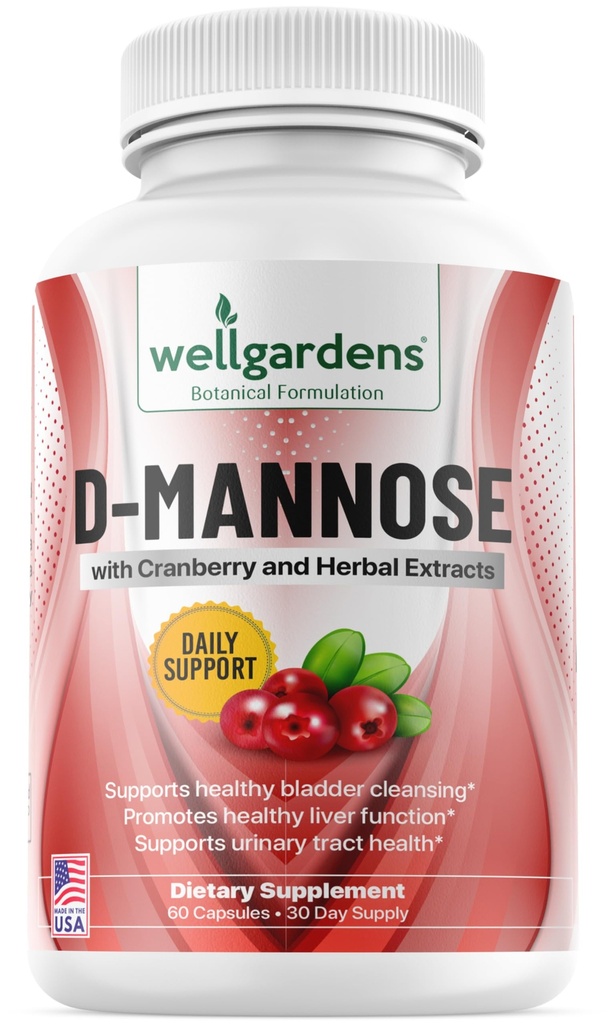 Cranberry Extract 100 % 순수 D-Mannose - Cleanse Impurities, Natural Urinary Tract Health, Liver 및 Bladder 지원 캡슐, Non-GMO 도움말