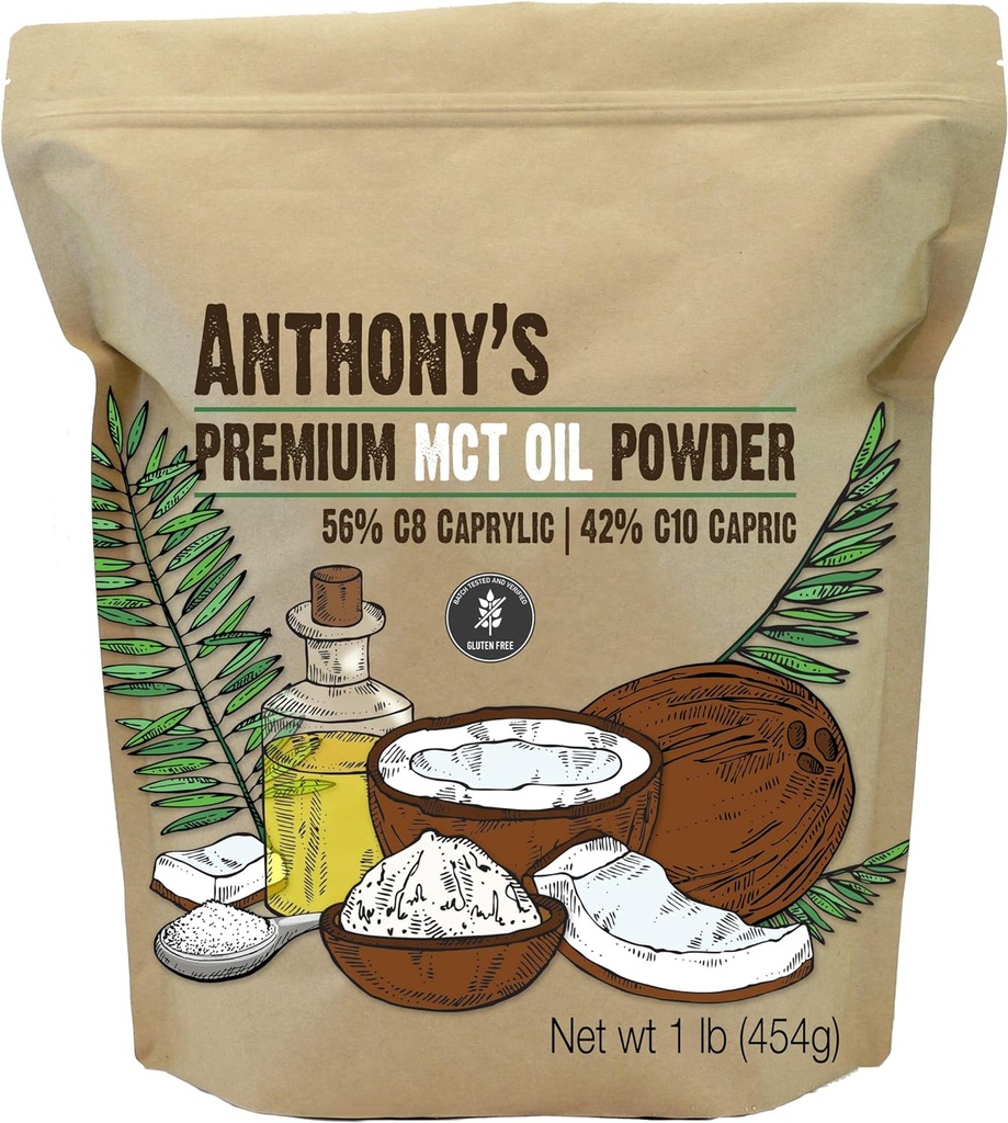 앤서니의 프리미엄 MCT 오일 분말 56% C8 Caprylic, 42% C10 Capric, 1 lb, 글루텐 무료, 비 GMO, Keto 친절한