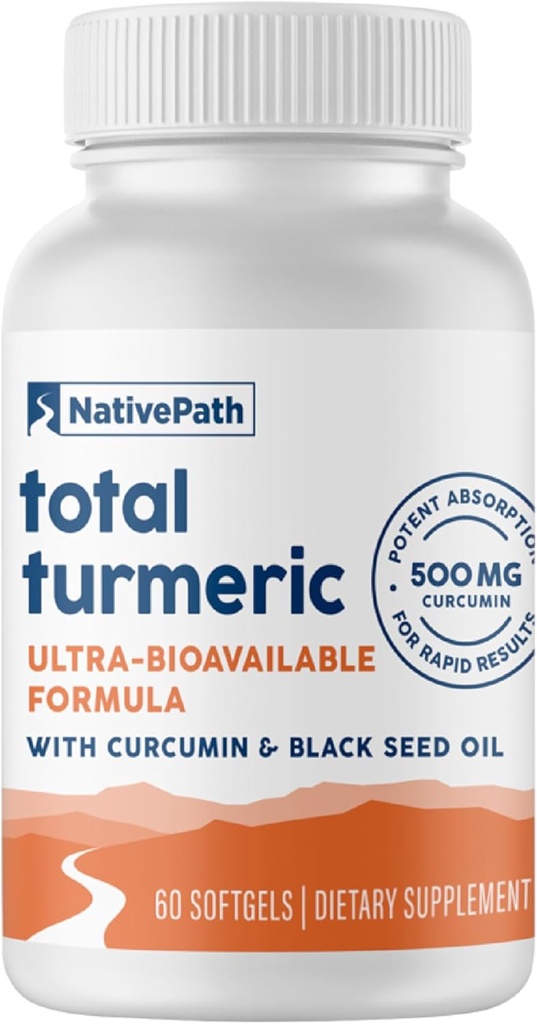 NativePath Turmeric Curcumin with Black Seed Oil - 고급 산화 방지제 및 조인트 지원 보충 - 향상된 높은 흡수, 비 GMO 및 글루텐 프리, 60 Softgels를 가진 프리미엄 심황 Softgels