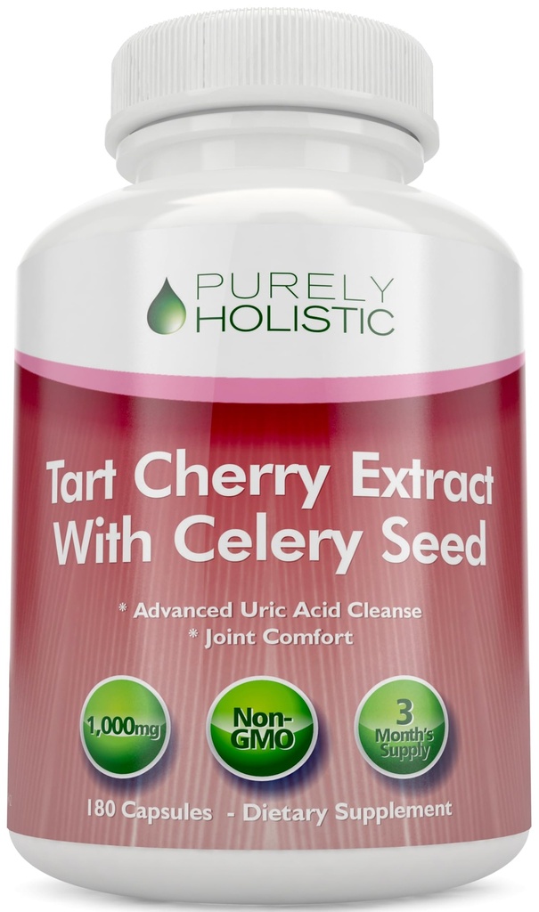 Tart Cherry Extract 캡슐 1,000mg - 180 캡슐, 3 개월 공급 - Tart Cherry 및 Celery Seed Powder와 혼합