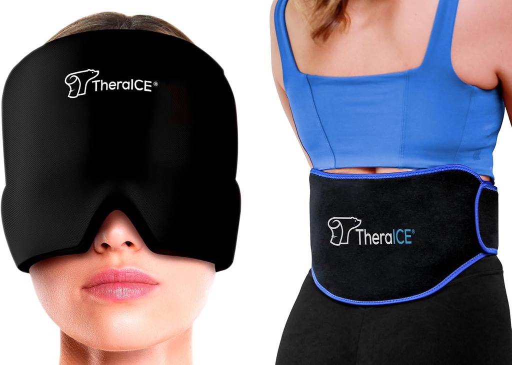 TheraICE 편두통 기복 모자와 TheraICE 얼음 팩 허리 통증을 위한 뒤 버팀대