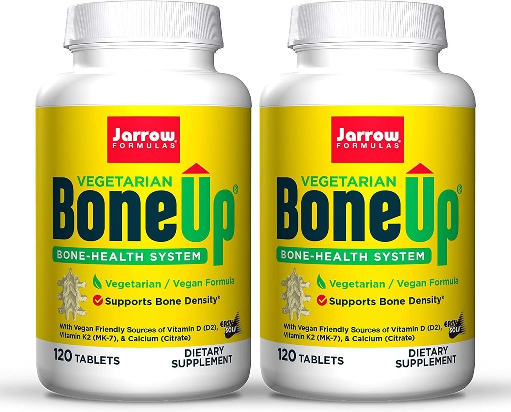 Jarrow Formulas BoneUp 채식 - 120 정제, 2 팩 - 뼈 건강을위한 채식 / 채식 보충 - 비타민 D3, 비타민 K2 (M MK-7) 및 칼슘 - 120 총 서빙