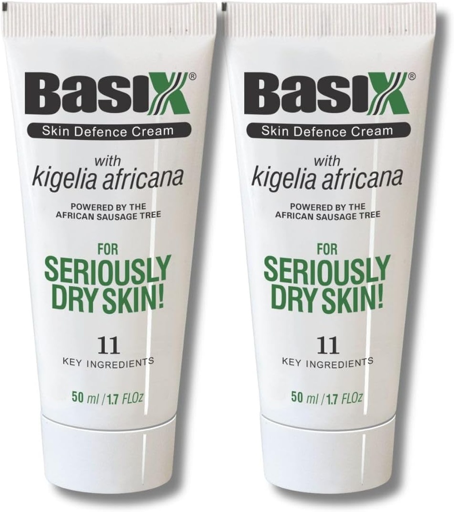 Basix Skin Defence Repair Cream (트윈 팩) Kigelia African Sausage Tree Soothes Eczema Psoriasis Dermatitis Acne Natural Ingredients for Dry Itchy Skin Lemon Ginger Plum Rosemary Vitamin E Rose Aloe