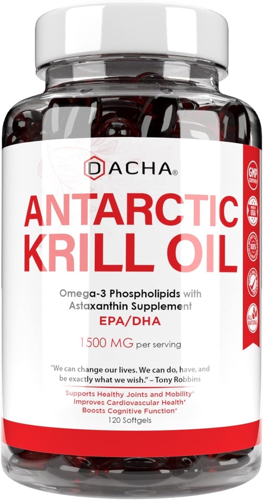 프리미엄 남극 Krill 오일 보충 Softgels– 1500 mg 천연 오메가-3, Astaxanthin 및 Phospholipids 120 소프트 젤, 180mg EPA & 120mg DHA Immune, 메모리 지원, 심장 건강 비 GMO
