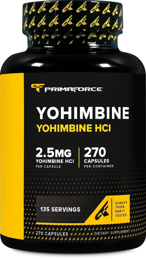 PrimaForce Yohimbine HCl 2.5mg, 270 캡슐 - 프리미엄 보충, 부스트 성능, 제로 필러, 비 GMO 및 글루텐 무료