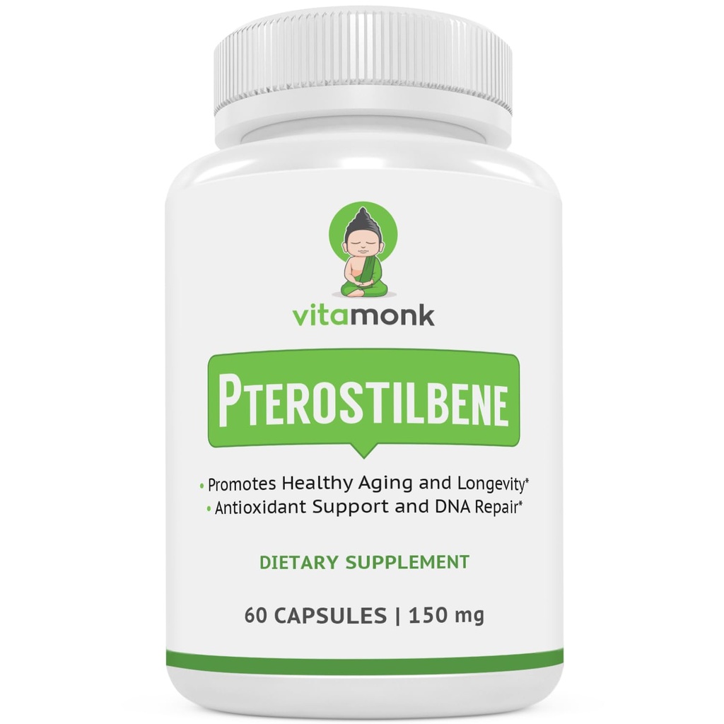 VitaMonk Pterostilbene 150mg 캡슐 인공 필러 없음 - 건강한 노화와 장수를 승진시키는 Soy 자유로운 Trans-Pterostilbene 보충교재 - 60 Veggie 모자 - 개량한 Resveratrol