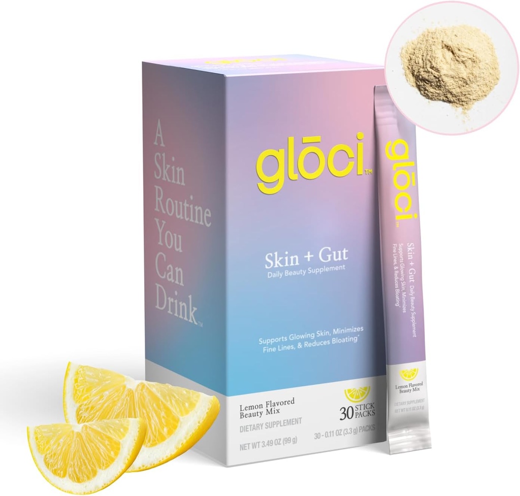 Gloci 피부 + Gut - Probiotic DE111 - 히알루 론산, 마그네슘, 비타민 C, 아연, 코코넛 물 분말 - 라디언트 피부, 과트 건강, 히드라 - 30 조사를 위한 임상으로 장식된 Probiotic
