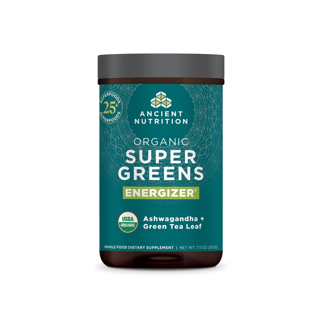 고대 영양 유기 SuperGreens Energizer 분말 Probiotics와 B12, 진짜 과일, 야채 및 허브에서 만든, 소화, 해독 및 에너지 지원, 25 서빙