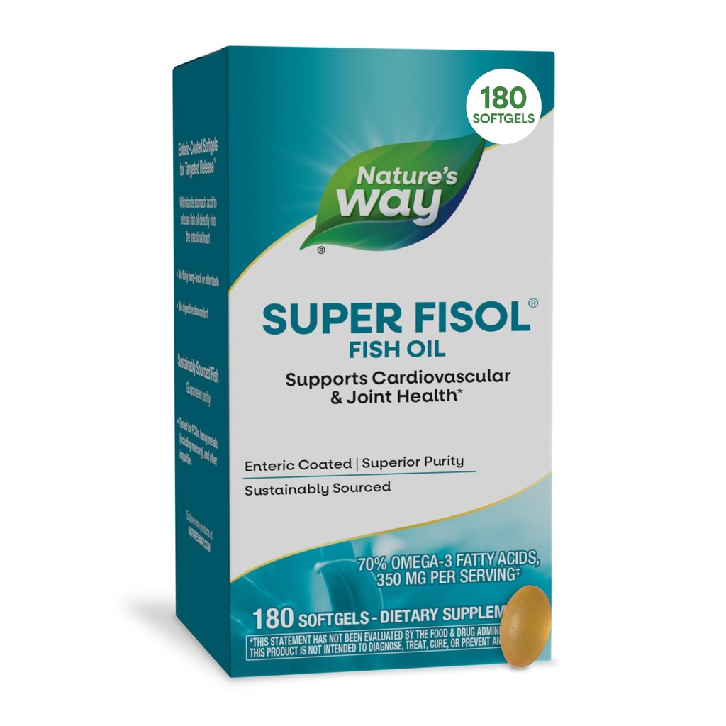 자연의 방법 슈퍼 Fisol 물고기 기름, Enteric 코팅, 지원 심혈관과 합동 건강*, 메가 힘 Omega-3s, 180 Softgels (포장 May Vary)