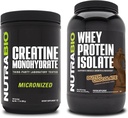 NutraBio Creatine Monohydrate, Unflavored, 500g 및 Whey Protein Isolate, 네덜란드 초콜릿, 보충 번들 - 근육 에너지, Lean 근육 성장, 회복 및 힘