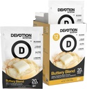 Devotion 영양 단백질 분말 혼합 | 글루텐 무료, 케토 친절, 추가 설탕 | 1g MCT | 20g Whey & Micellar Protein | 12 싱글 서빙 패킷 (버터리 블렌드)