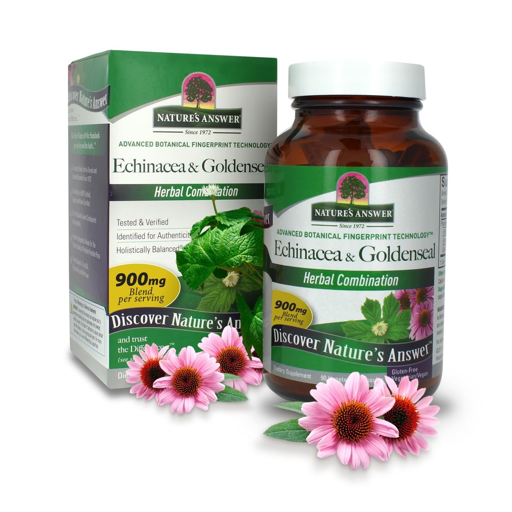 자연의 답변 Echinacea & Goldenseal | 다이어트 보충 | 건강한 면역 체계 지원 | 비 GMO & Kosher 인증 | 채식 / 채식 캡슐 90ct