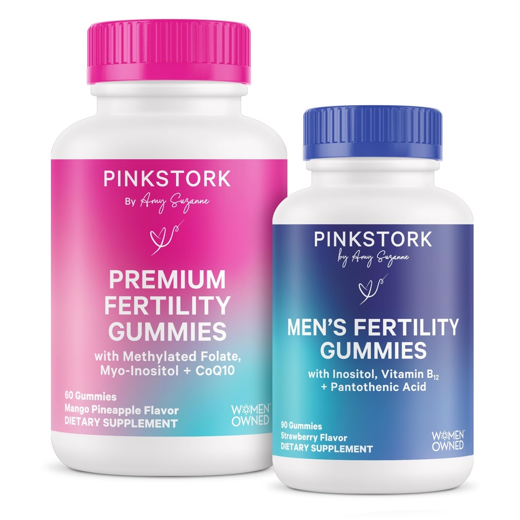 여성과 남성을위한 핑크 Stork Fertility Gummies - Prenatal Conception Support - Inositol, COq10, Folate - Hormonal Balance