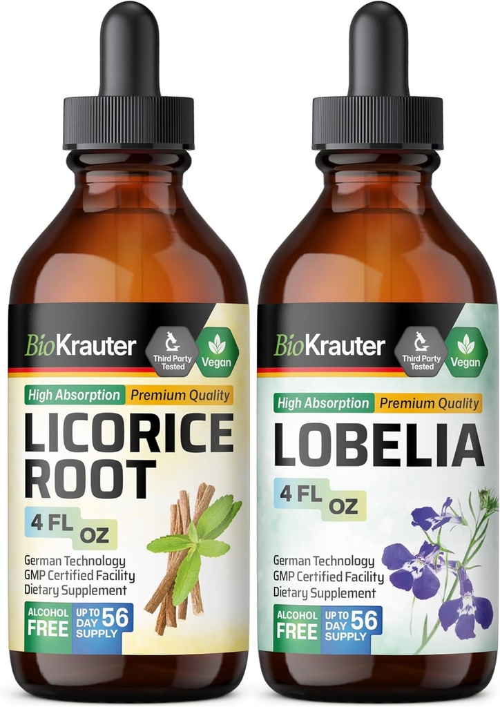 BIO KRAUTER Licorice 뿌리 Tincture 4 Fl. Oz. & Lobelia Tincture 4 Fl. Oz.