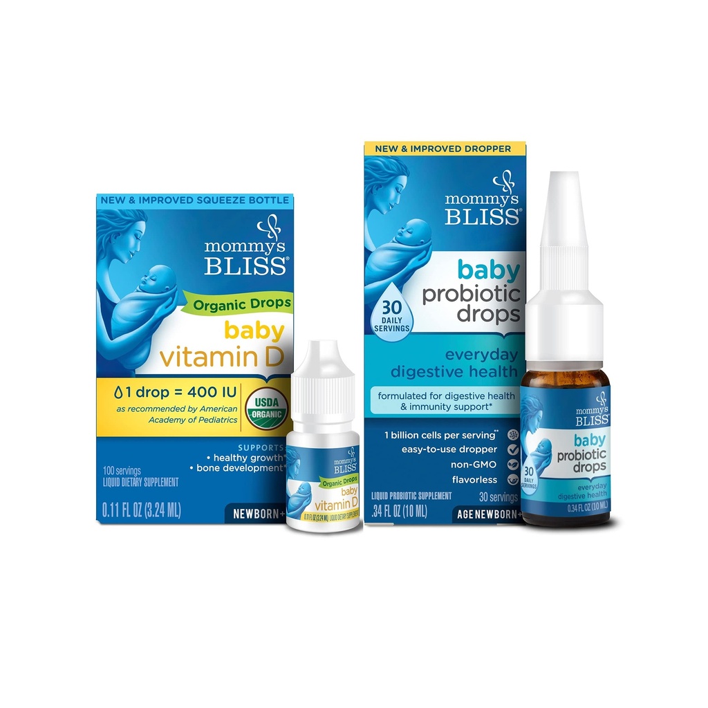 Mommy's Bliss Organic Baby Vitamin D Drops 100 서빙 (팩 1) Baby Probiotic Drops 매일 30 서빙 (팩 1)