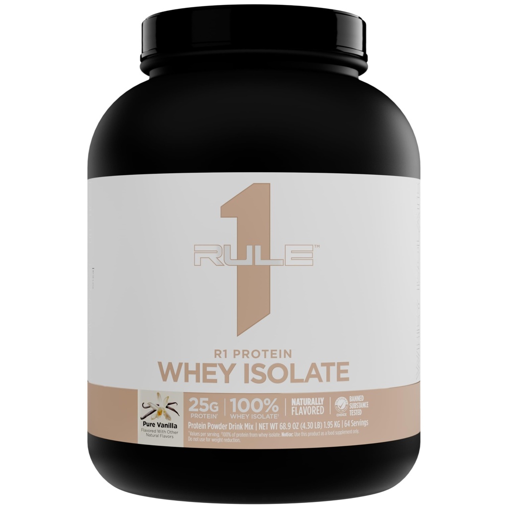 규칙 1 Naturally flavored R1 Protein Whey Isolate - 25g Protein & 6g BCAA를 함유 한 깨끗한 공식은 운동 회복 (4.3 파운드 *, Pure Vanilla)을위한 독점적으로 절연 및 가수 분해 된 소스