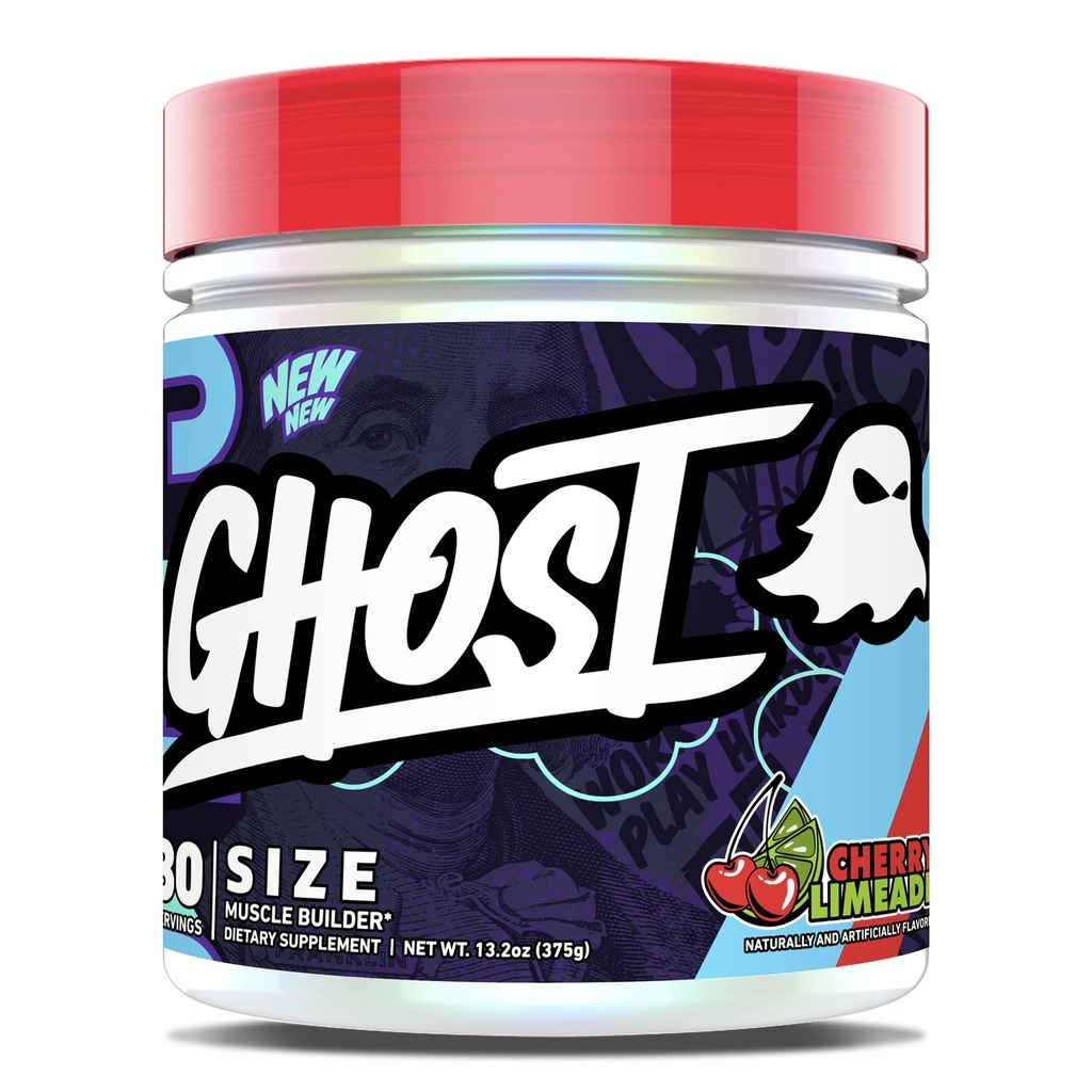 GHOST Size Muscle Builder Dietary Supplement - Cherry Limeade, 30 서빙 - 남성 및 여성을위한 지원 근육 성장 및 강도 건물 - 크레아틴 & 베타인 - 설탕 및 글루텐의 무료