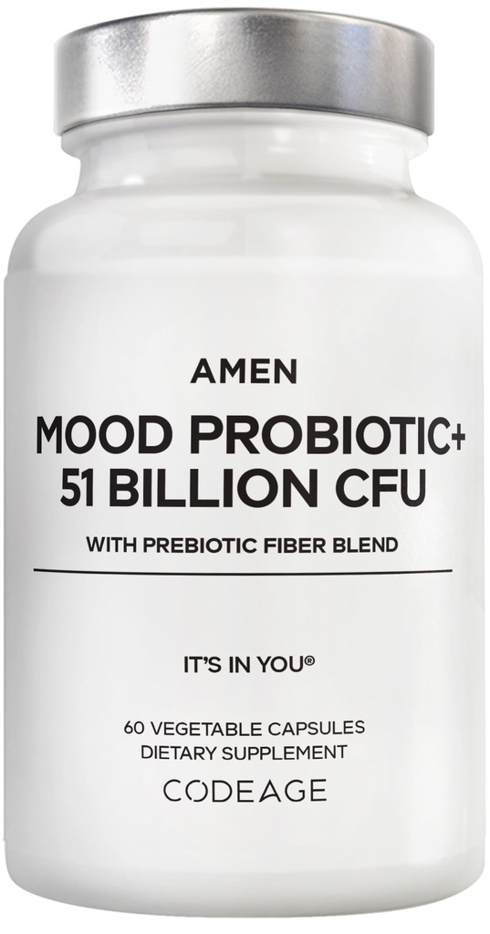 Amen Mood Probiotic 보충 51 억 CFU - 유기 Prebiotics 및 Probiotics - 산병 Probiotic 알약, 섬유 - 무드 유기 Ashwagandha, 블루베리 - Vegan & Non-GMO - 60 캡슐