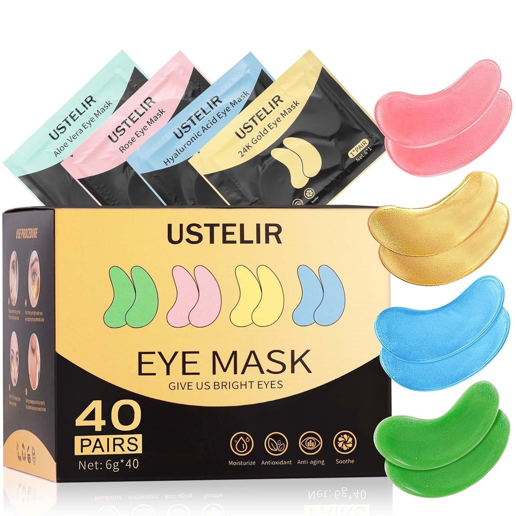 눈 헝겊 조각의 밑에, 어두운 원형을 위한 40 쌍 눈 가면, 퍼프 아이, Undereye 부대, 주름, 24K 금, Hyaluronic 산, 로즈 & 알로에 Vera, 남자 & 여자 선물을 위한 눈 처리 피부 관리