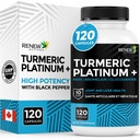 Renew Actives Turmeric Platinum 1350MG per 3 캡슐 블랙 페퍼 & Ginger – 산화 방지제, Liver & 소화 지원 – 염증 감소 & 부스트 면역 – 캐나다에서 만든 – 120 캡슐