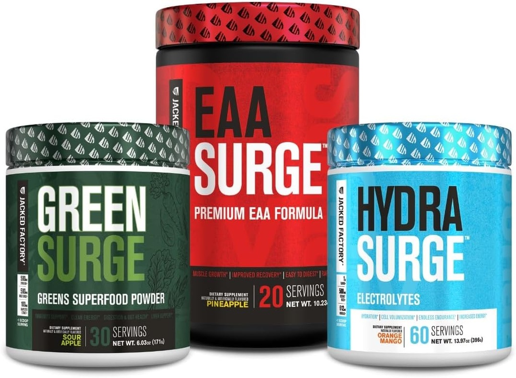 Jacked 공장 녹색 큰 파도 녹색 Superfood 분말, Hydrasurge Electrolyte Hydration 보충교재, EAA 큰 파도 EAA 보충교재