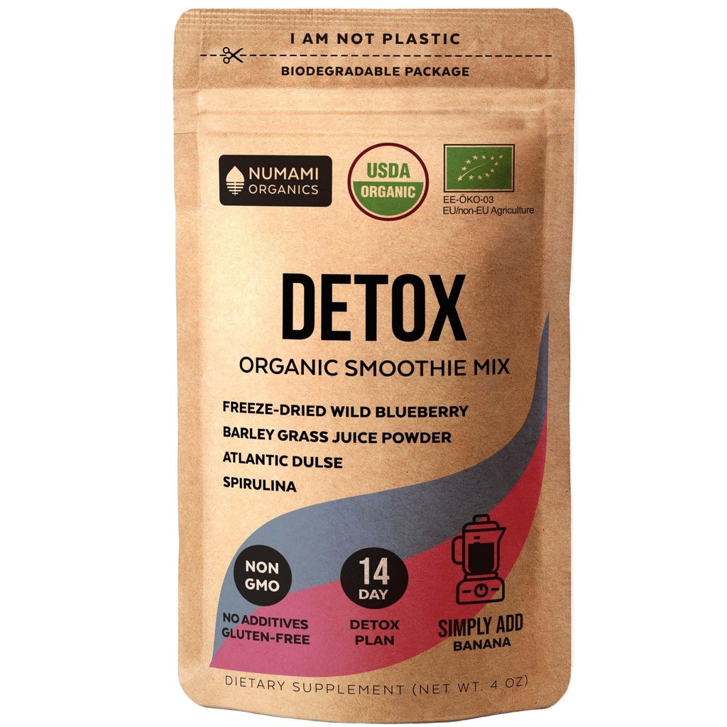 Numami Organic Detox Blueberry Smoothie Powder with Healthy Spirulina, Atlantic Dulse 및 Barley Grass Juice Powder, 유럽의 프리미엄 품질 슈퍼 푸드
