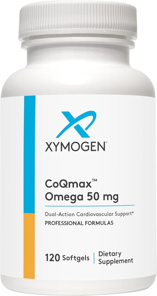 XYMOGEN CoQmax 오메가 50 mg - CoQ10 + 생선 기름 오메가 3 보충 - 듀얼 액션 심장 건강 지원 - 비타민 DHA의 3X 큰 흡수를 위한 Coenzyme q10 + 전문화된 물고기 기름 (120 Softgels)