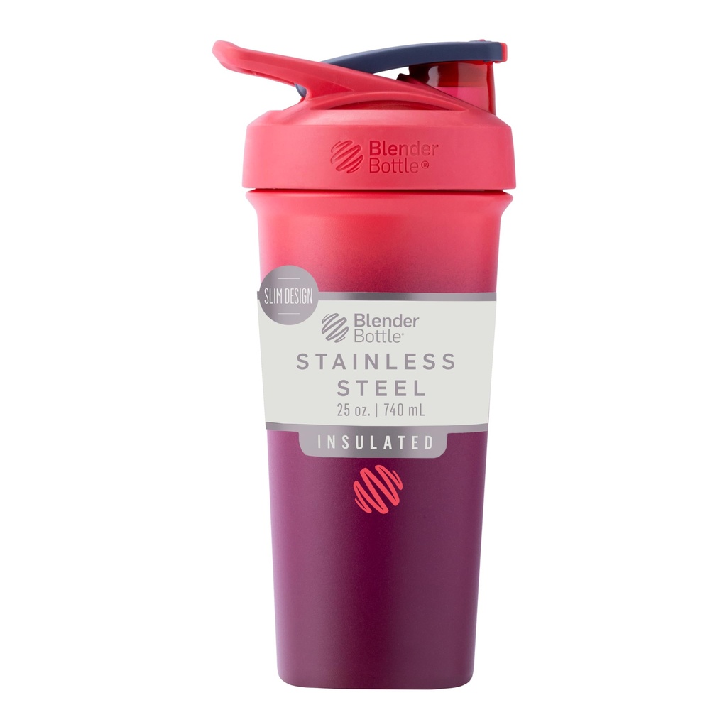 BlenderBottle Sport Sleek는 와이어 위스키, 25-Ounce, Sangria Ombre - 단백질 쉐이크 & Athletes & Fitness Enthusiasts, Easy Mixing, Slim Easy to Hold, Keeps Drinks Cold, Lockable Lid를 가진 스테인리스 셰이커 병을 격리했습니다.