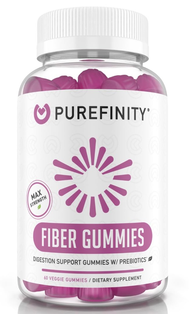 Chicory 루트의 Inulin FOS와 성인을위한 PUREFINITY 섬유 Gummies, 매일 소화 및 변비 지원을위한 설탕 무료 Prebiotic 보충 - Non-GMO, Vegan, 60 카운트