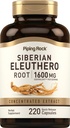 Piping Rock Siberian Eleuthero Root Capsules 1600mg | 220 Count | 농축 허브 추출물 | Non-GMO, 글루텐 무료 보충