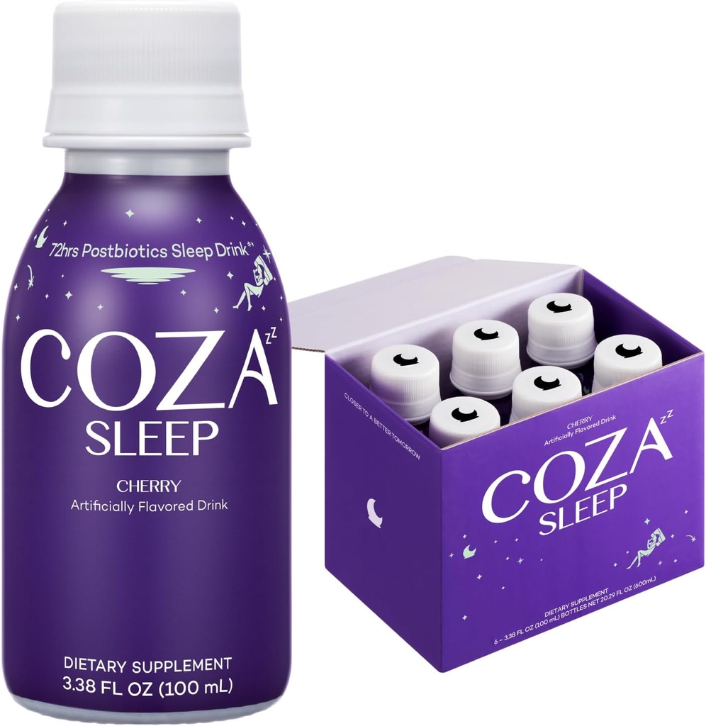 | Sleep Aid Supplement Drink | 멜라토닌 무료 | 성인용 자연적인 수면 보조 | Jujube, Magnesium, L Theanine, L Tryptophan, 비타민 B, 글리신, 홉 | 체리 맛 (팩 6)