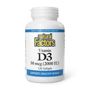 자연적인 요인, 비타민 D3 2000 IU (50 mcg), 지원 강한 뼈, 근육 및 면역 기능, 120 Softgels