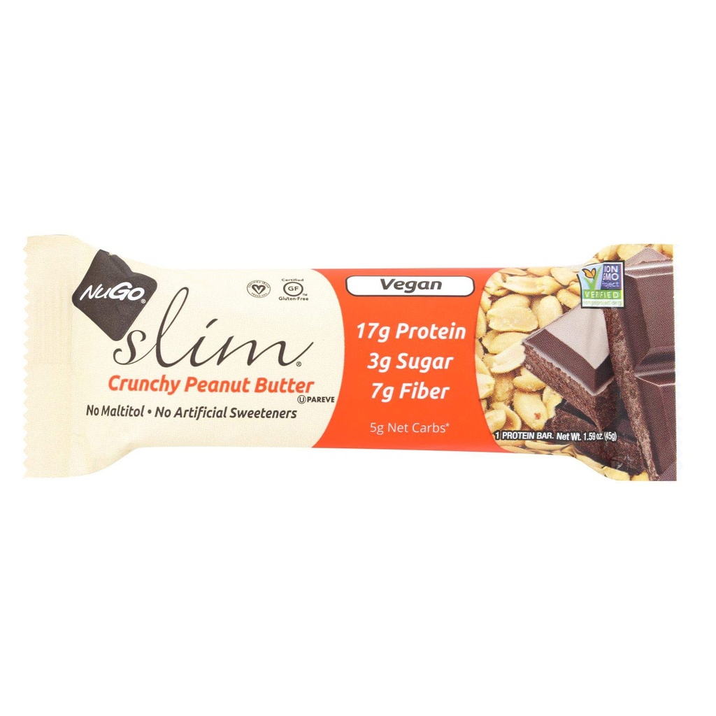 NuGo 영양 바 - 슬림 - 크런치 땅콩 버터 - 1.59 Oz Bar - 12의 케이스