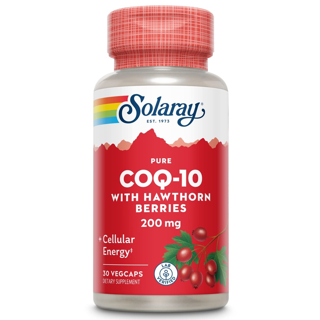 SOLARAY Pure CoQ-10 200 mg | 건강한 심장 기능 및 세포 에너지 지원 | 허브 혼합으로 강화 | 30 VegCaps