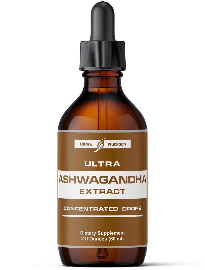 Ultra6 Nutrition Ashwagandha Liquid Drops - Rhodiola Rosea Tincture와 유기 Ashwagandha 보충제 - Mood 및 Energy 용 뿌리 추출물 - 남성 및 여성을위한 보충