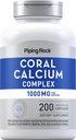 피핑 락 산호 칼슘 1000 mg | 200 캡슐 | 비타민 D, C, 마그네슘이 있는 뼈형 복합체 | Non-GMO, 글루텐 프리 보충교재